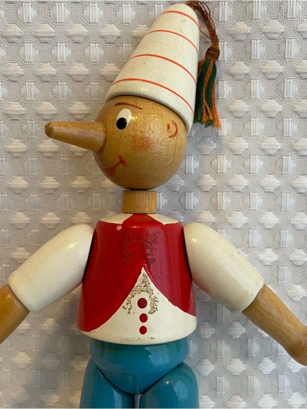Vintage Pinocchio Wooden Peg Doll Jointed Hand Painted Figurine 7" Tall #672 - Picture 3 of 10